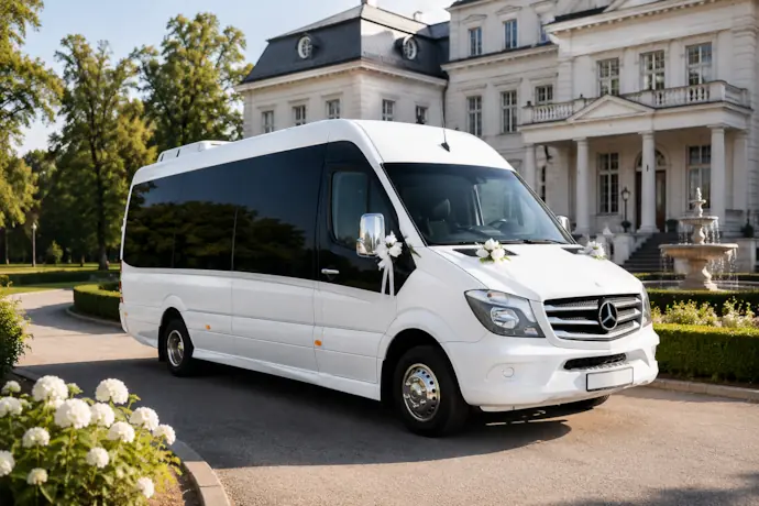 Baltas Mercedes-Benz Sprinter 20 vietų mikroautobusas vestuvėms Kaune