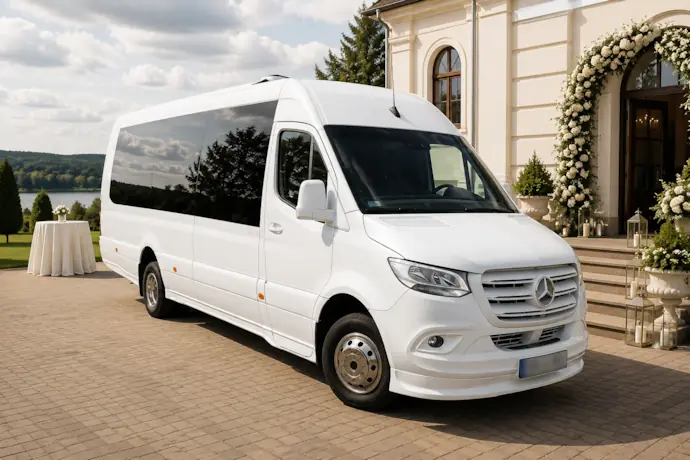 Baltas Mercedes-Benz Sprinter 30 vietų mikroautobusas vestuvėms Kaune