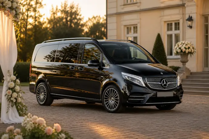Juodas Mercedes-Benz V-Class mikroautobusas vestuvėms Kaune